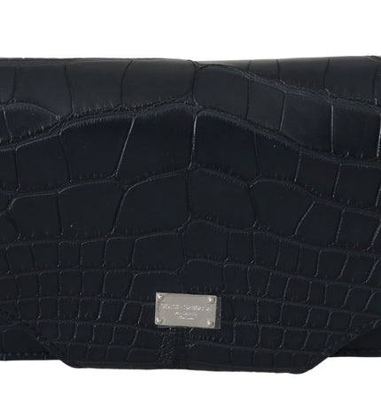 Dolce & Gabbana Elegant Blue Crocodile Leather Eyewear Pouch