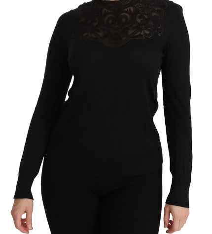 Dolce & Gabbana Elegant Silk-Blend Black Lace Blouse