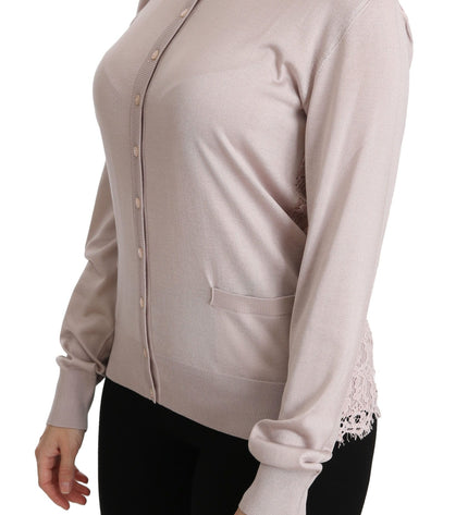 Dolce & Gabbana Silk Blend Pink Crew Neck Cardigan