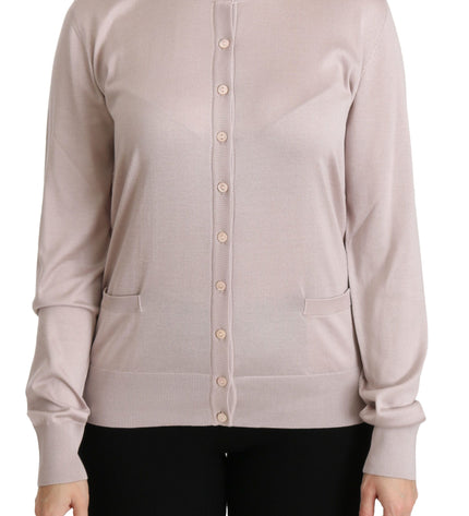 Dolce & Gabbana Silk Blend Pink Crew Neck Cardigan