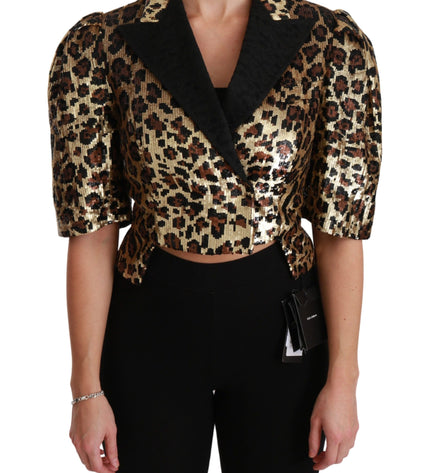 Dolce & Gabbana Gold Leopard Print Short Sleeve Blazer