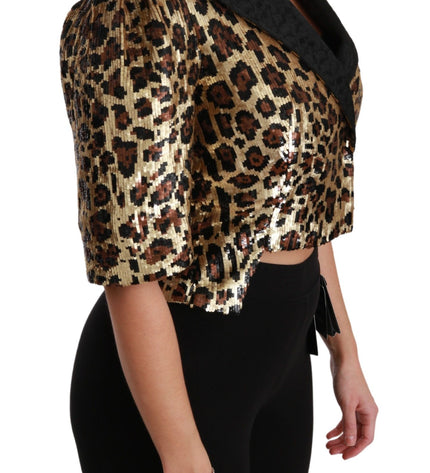 Dolce & Gabbana Gold Leopard Print Short Sleeve Blazer