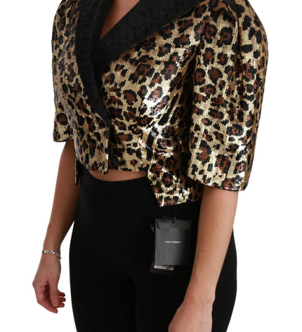 Dolce & Gabbana Gold Leopard Print Short Sleeve Blazer