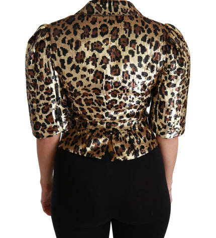 Dolce &amp; Gabbana Blazer a maniche corte con stampa leopardata dorata