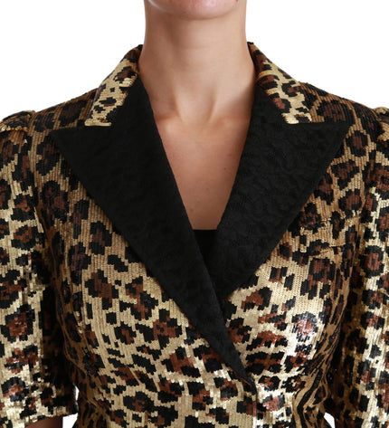 Dolce & Gabbana Gold Leopard Print Short Sleeve Blazer