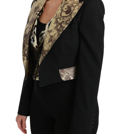 Dolce & Gabbana Opulent Black Gold Floral Jacket and Vest Ensemble