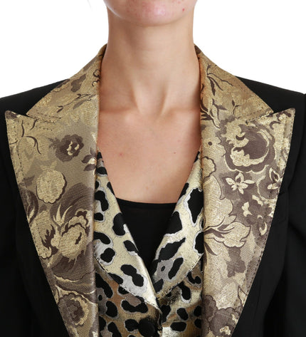 Dolce & Gabbana Opulent Black Gold Floral Jacket and Vest Ensemble