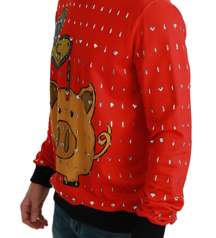 Dolce &amp; Gabbana Elegante maglione pullover rosso impreziosito da cristalli