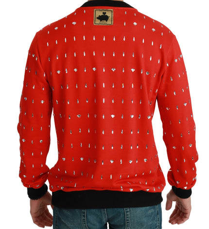 Dolce &amp; Gabbana Elegante maglione pullover rosso impreziosito da cristalli