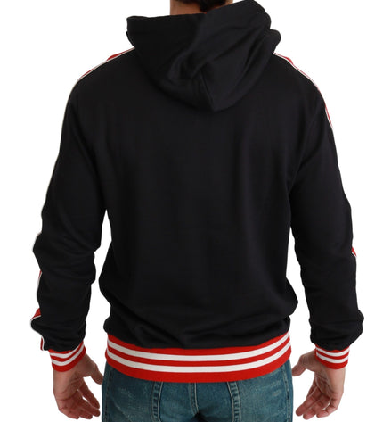 Dolce & Gabbana Elegant Black Hooded Sweater with Multicolor Motif