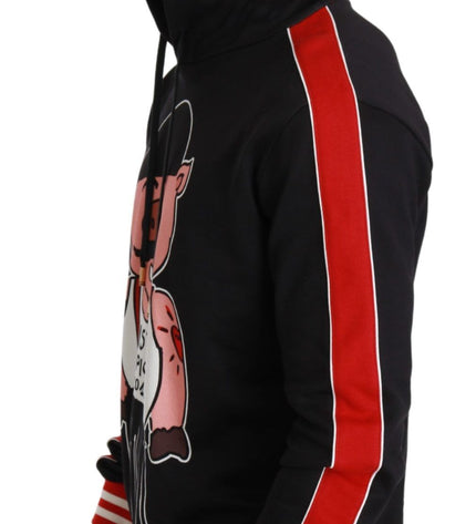 Dolce & Gabbana Elegant Black Hooded Sweater with Multicolor Motif