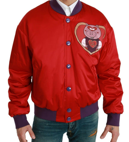 Dolce &amp; Gabbana Bomber rosso vivace con motivo multicolore