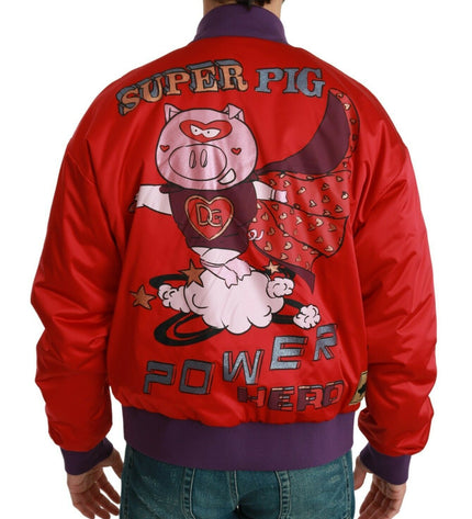 Dolce &amp; Gabbana Bomber rosso vivace con motivo multicolore