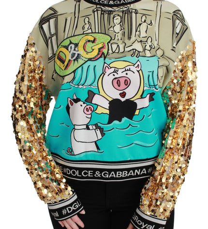 Dolce & Gabbana Chic Multicolor Motive Sequined Sweater