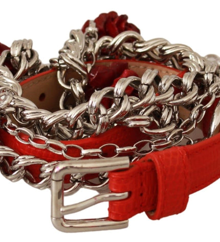 Dolce & Gabbana Elegant Floral Rose Waist Belt in Vibrant Red