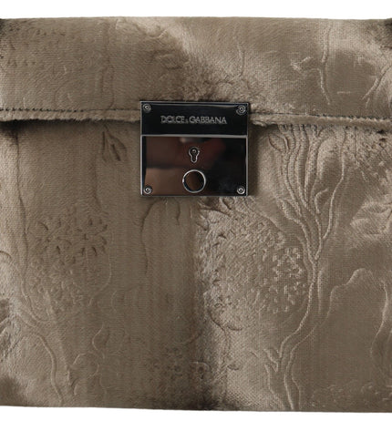 Dolce & Gabbana Beige Velvet Croco-Print Leather Briefcase Clutch