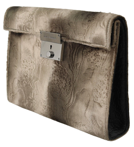 Dolce &amp; Gabbana Pochette ventiquattrore in pelle stampa coccodrillo in velluto beige