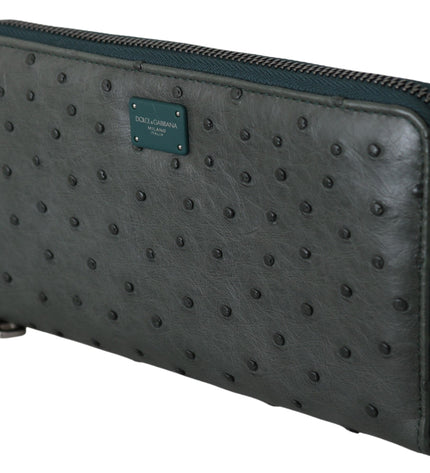 Dolce & Gabbana Exquisite Green Ostrich Leather Continental Wallet