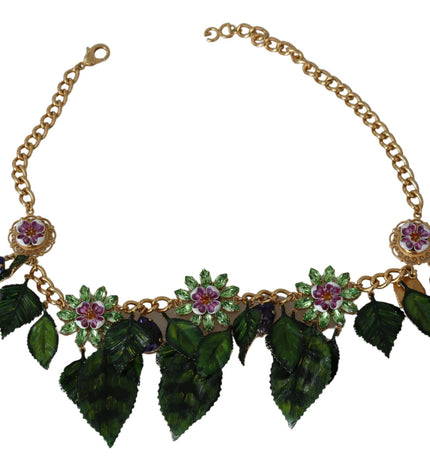 Dolce &amp; Gabbana Elegante collana con ciondolo a forma di foglie con ciondoli di cristallo