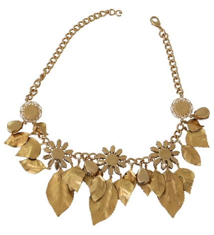 Dolce & Gabbana Elegant Crystal Charms Leaves Pendant Necklace