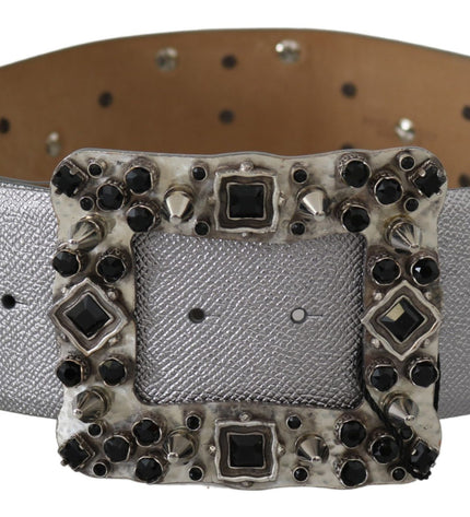 Dolce & Gabbana Stunning Silver Leather Crystal-Studded Belt