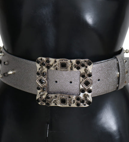 Dolce & Gabbana Stunning Silver Leather Crystal-Studded Belt