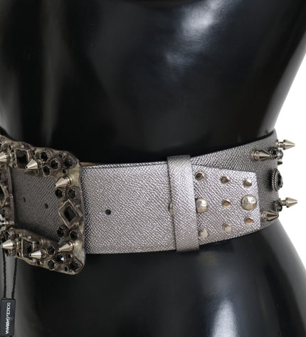 Dolce & Gabbana Stunning Silver Leather Crystal-Studded Belt