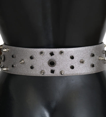 Dolce & Gabbana Stunning Silver Leather Crystal-Studded Belt