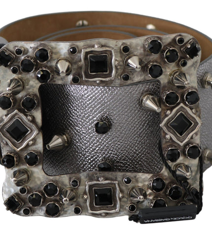 Dolce & Gabbana Stunning Silver Leather Crystal-Studded Belt