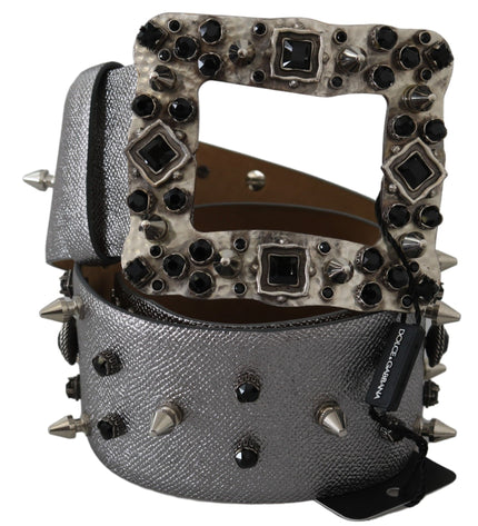 Dolce & Gabbana Stunning Silver Leather Crystal-Studded Belt