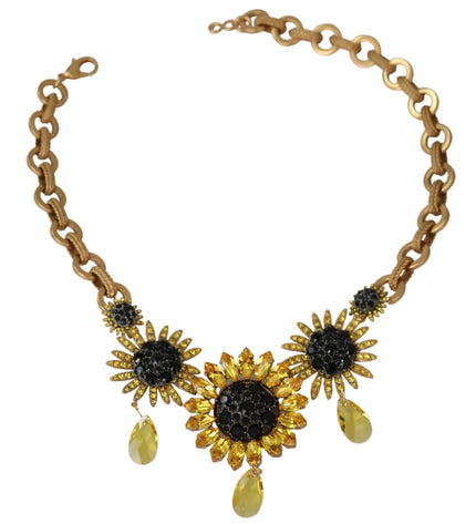 Dolce & Gabbana Elegant Gold Floral Crystal Statement Necklace