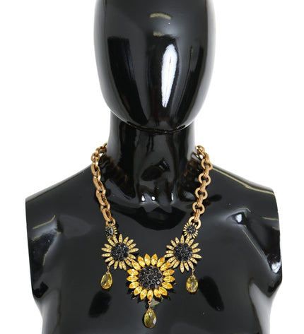 Dolce & Gabbana Elegant Gold Floral Crystal Statement Necklace