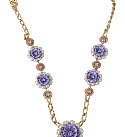 Dolce & Gabbana Elegant Gold-Tone Charm Necklace with Floral Motif