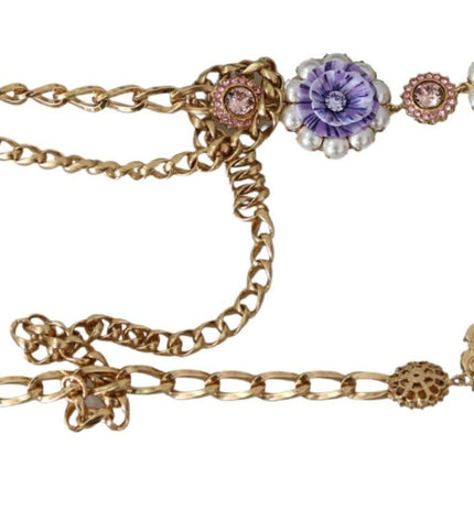 Dolce & Gabbana Elegant Gold-Tone Charm Necklace with Floral Motif