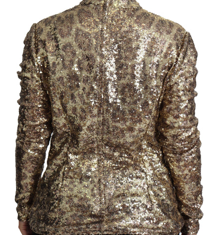 Dolce & Gabbana Sequined Turtleneck Full Zip Sweater in Brown