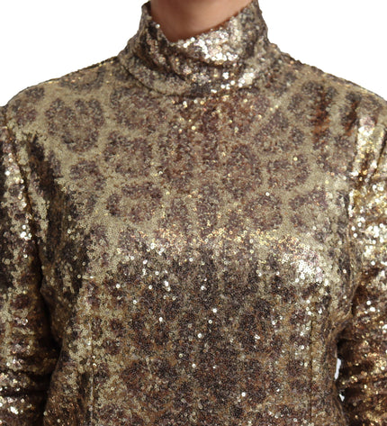 Dolce & Gabbana Sequined Turtleneck Full Zip Sweater in Brown