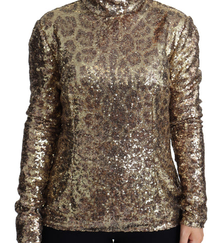 Dolce & Gabbana Sequined Turtleneck Full Zip Sweater in Brown