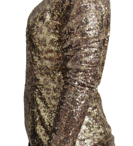 Dolce & Gabbana Sequined Turtleneck Full Zip Sweater in Brown