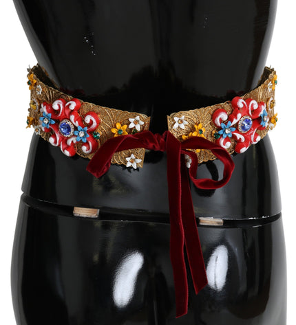 Dolce & Gabbana Golden Floral Crystal Embellished Waist Belt