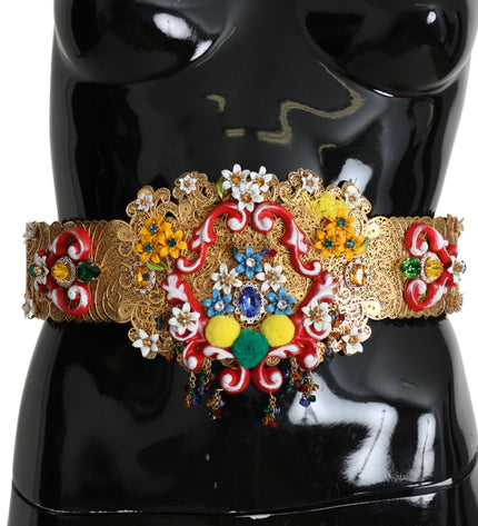 Dolce & Gabbana Golden Floral Crystal Embellished Waist Belt