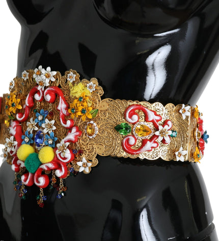 Dolce & Gabbana Golden Floral Crystal Embellished Waist Belt