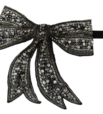 Dolce & Gabbana Silver-Tone Silk Crystal Bow Tie