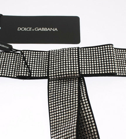 Dolce & Gabbana Black Silk Crystal Bow Waist Belt Elegance