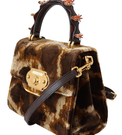 Dolce & Gabbana Elegant Giraffe Pattern Welcome Bag with Gold Accents