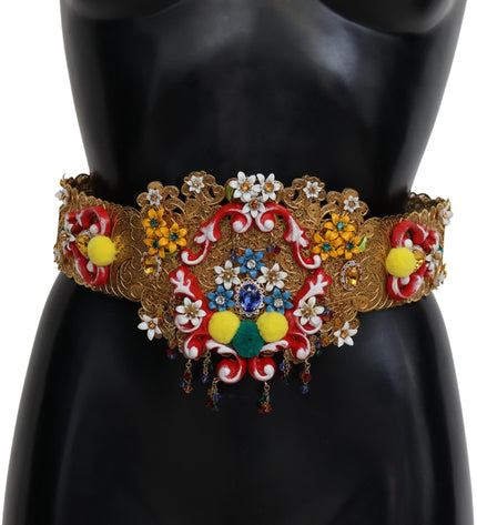 Dolce & Gabbana Gold-Tone Floral Crystal Waist Belt