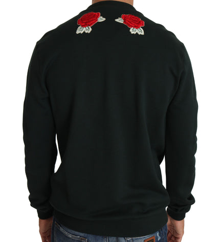 Dolce & Gabbana Emerald Cotton Sweater with Crystal Embroidery