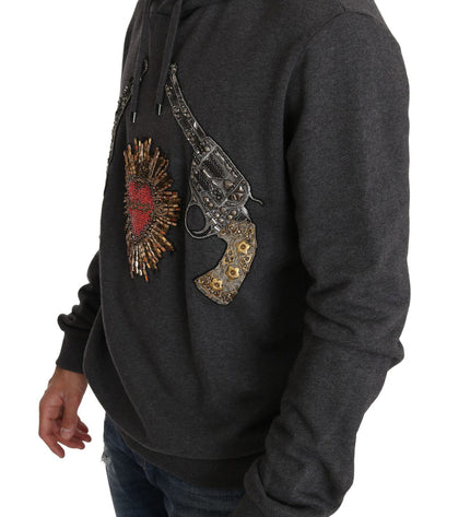 Dolce & Gabbana Gray Crystal Heart Gun Motif Sweater