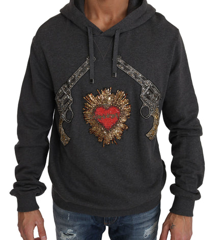 Dolce & Gabbana Gray Crystal Heart Gun Motif Sweater