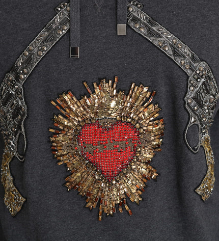 Dolce & Gabbana Gray Crystal Heart Gun Motif Sweater