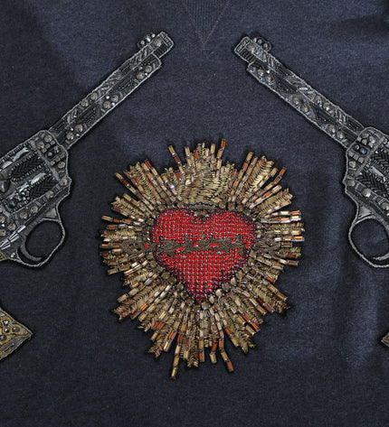 Dolce & Gabbana Gray Crystal Heart Gun Motif Sweater